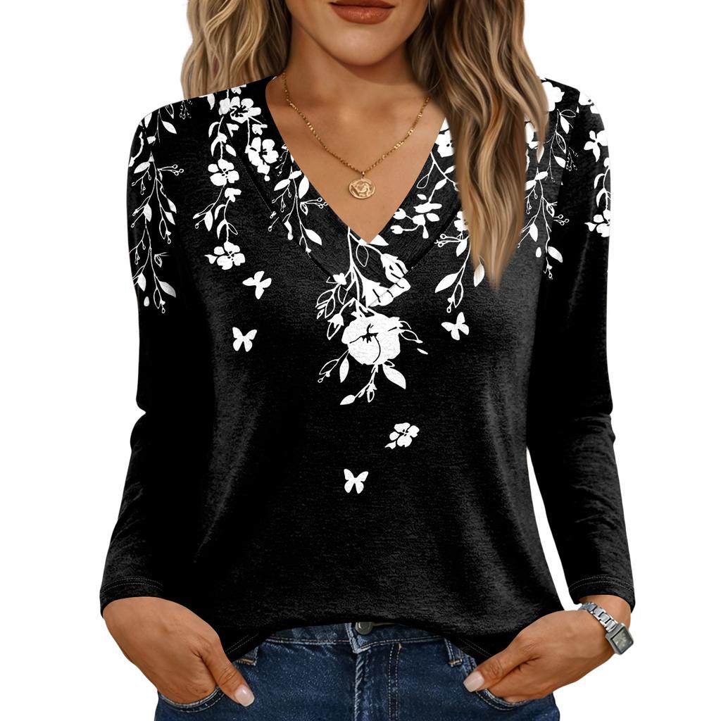 Langarmshirts für Damen, niedlicher Aufdruck, Grafik-T-Shirts, Blusen, lässig, Übergröße, Basic-Tops, Pullover