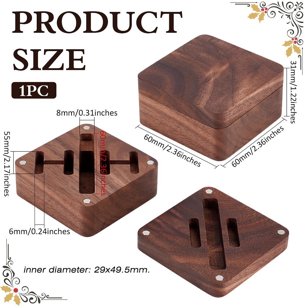 Walnut Wood Badge Storage Gift Box, Squsre, with Magnetic, Coffee, 6x6x3.1cm