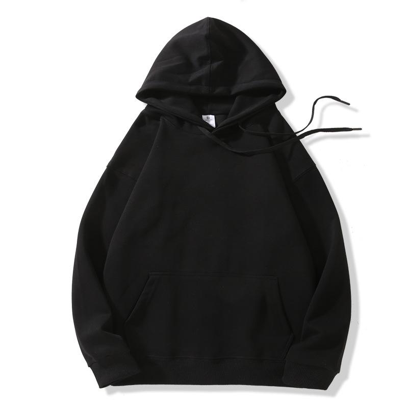 320g Men's Solid Color Loose Cotton Hoodie with Two-way Zipper, Plus Size, Casual Pullover Sweatshirt