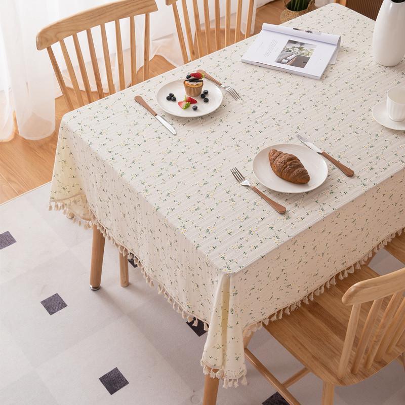 Pastoral Small Fresh Cotton Jacquard Print Cream Flower Rectangular Tablecloth Coffee Table Dining Table Cloth Cover Towel