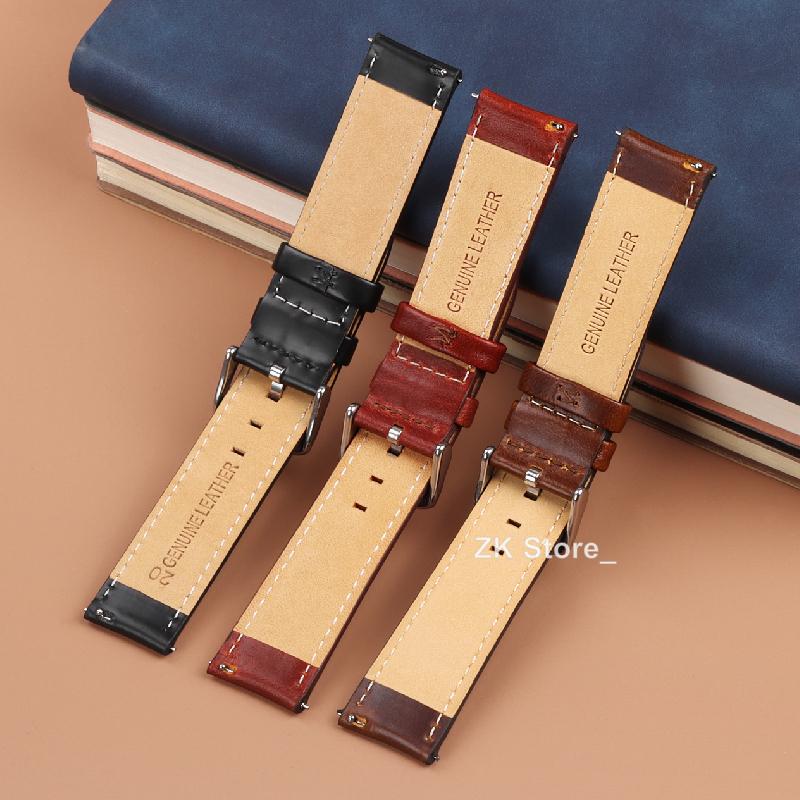 Genuine Calfskin Leather Watch Band 18mm 20mm 22mm Strap Quick Release Bracelet Vintage Thick Cowhide Replacement Wristband Belt