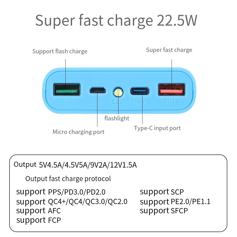 18650 Batteri DIY Powerbank Fodral Laddningsförvaringslåda 25W Dubbel USB Typ C Batterihållare Låda PD QC3.0 Snabbladdning För Smartphone