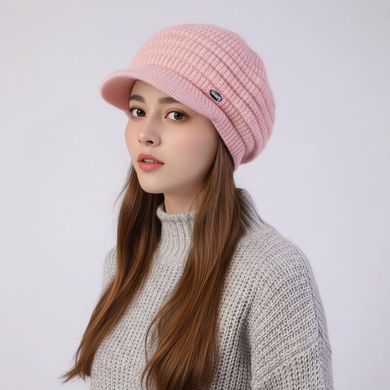 

Женский берет с острым козырьком - Флисовая подкладка, Теплая и стильная вязаная шерстяная шапка