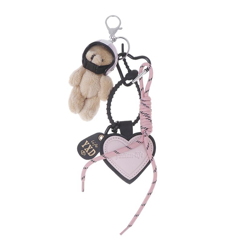 

Cute Helmet Bear Pendant DIY Personality Car Key Chain Decoration Charm Woven Rope Hanging Mobile Phone Key Ring Bag Accessories