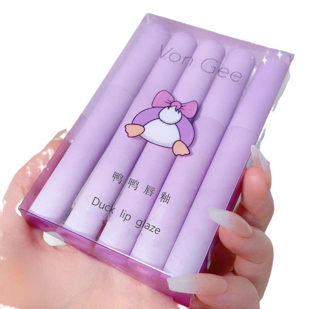 Fünfteiliges Samt-Lipgloss-Set: Matter Nebel, Lang anhaltend, Nicht klebrig, Für Studenten erschwinglich