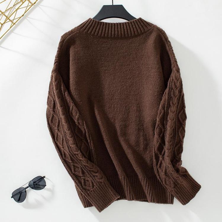 Vintage Knitwear Sweater Loose Long Sleeve V-Neck Pullover Solid Color Top Autumn Winter