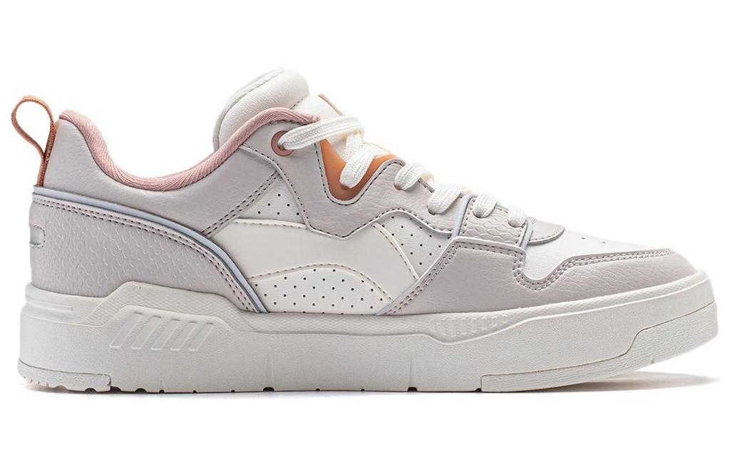 Li Ning Common 80s Synthetic Leather Slip Resistant Cushioning Low top Skateboard Shoes Women's Gray White AGCU008-2