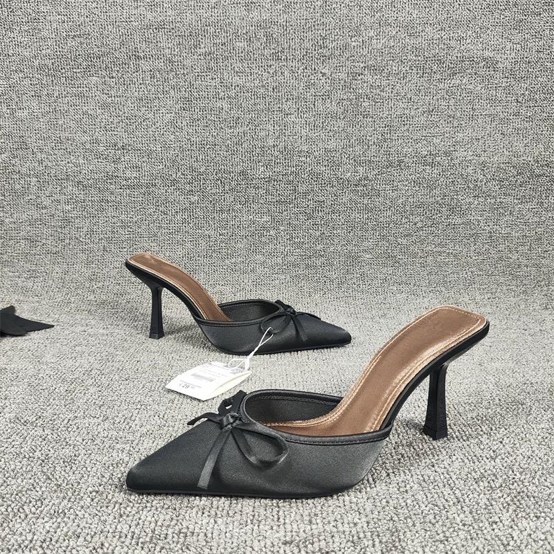 

Fashion Women s Fashion Baotou Sandals Spring New Pointed Head Shallow Mouth Butterfly Knot Anti-slip Wear-resistant High Heels 39 серый