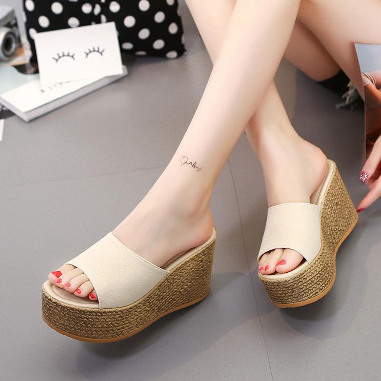 Aphixta Platform Wedges Shoes Women Slippers Women Luxury Open Peep Toes Summer Shoes Black Slippers Women Slides Wedge Sandals