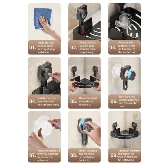 Triangel Sugpropp Hörnhylla Hörnduschkorg Utan Borrning Badrumsförvaringshylla med Dräneringshål för Toalettartiklar och Köksburkar