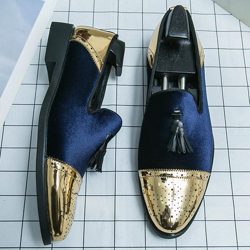 New Designer Fashion Men Velvet Tassels Mixed Casual Brogues Shoes Formal Wedding Dress Homecoming Footwear Zapatos Hombre