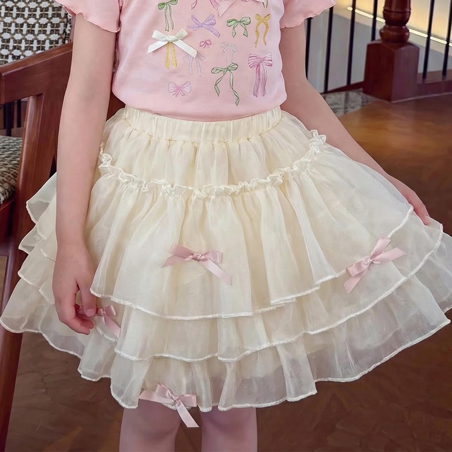 Sweet & Cute Color Block Doll Collar Set: Girls Summer T-shirt & Skirt 140