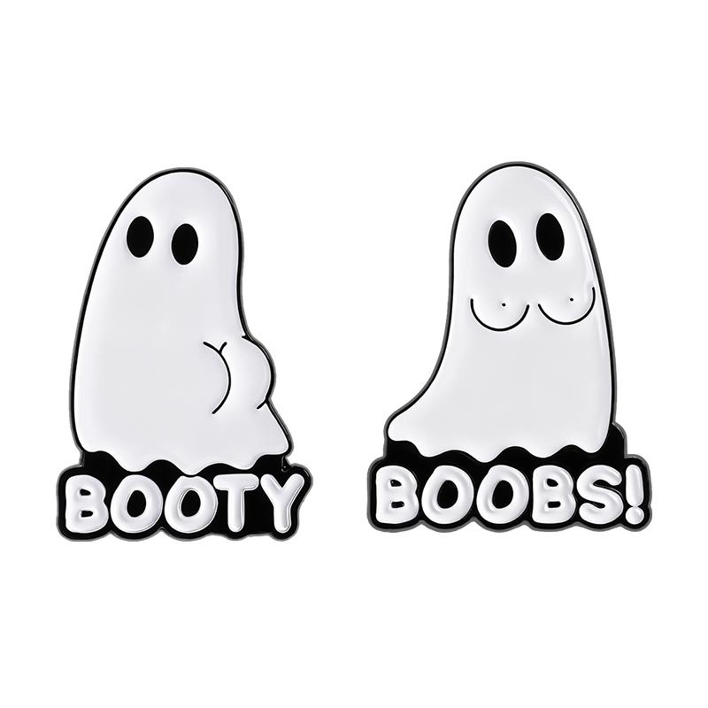 BOOTY BOOBS Enamel Pins Custom Sexy Ghost Brooches Lapel Badges Clothes Halloween Funny Jewelry Gift for Friends