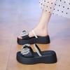 CRLAYDK Women's Slippers Strap Rhinestone Sandals Slip On Outdoor Summer Ladies Platform Shoes Walking Casual Travel Slides