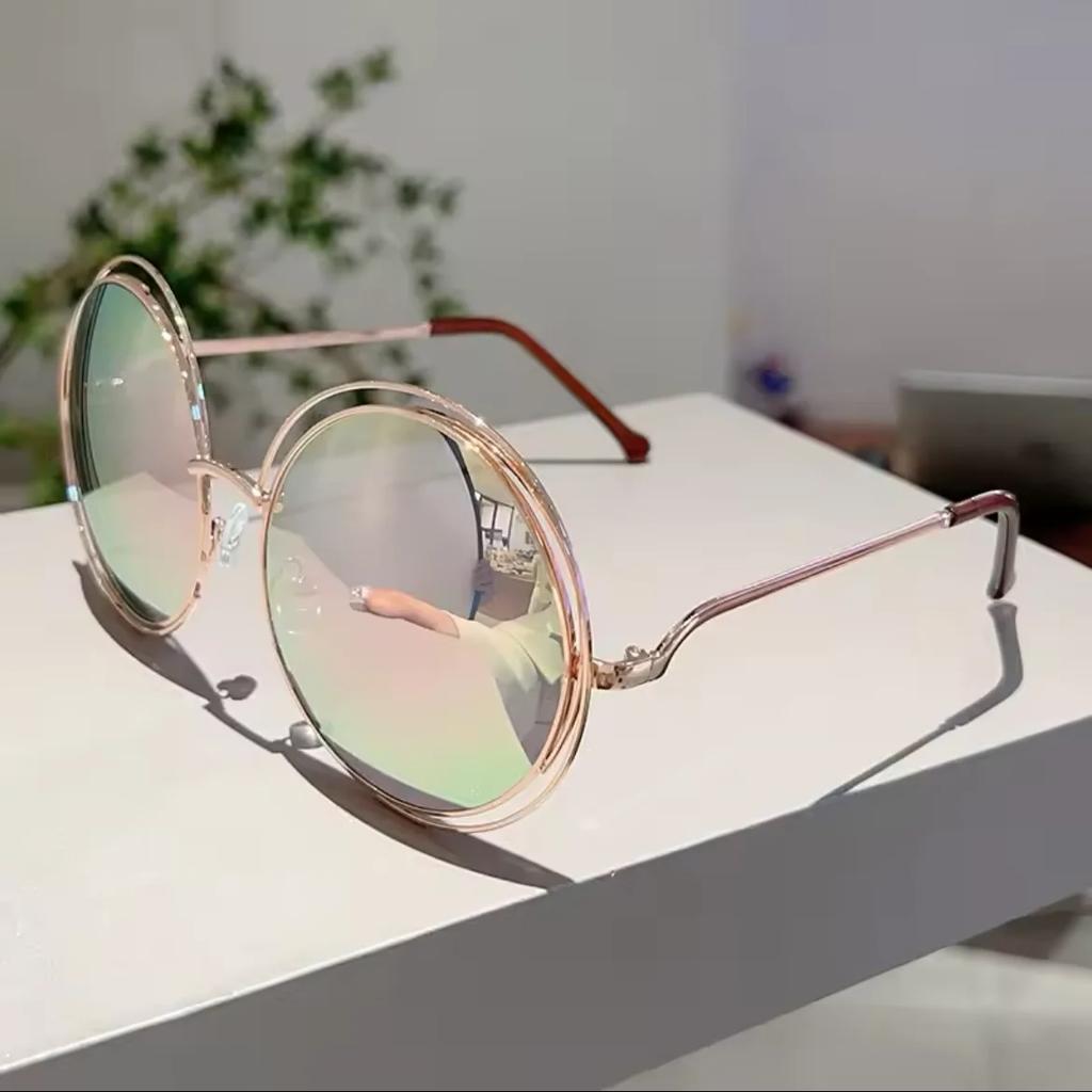Vintage Oversized Round Sunglasses Women For Men Sun Glasses Punk Popular Big Frame Luxury Brand Designer Hollow Metal Shades