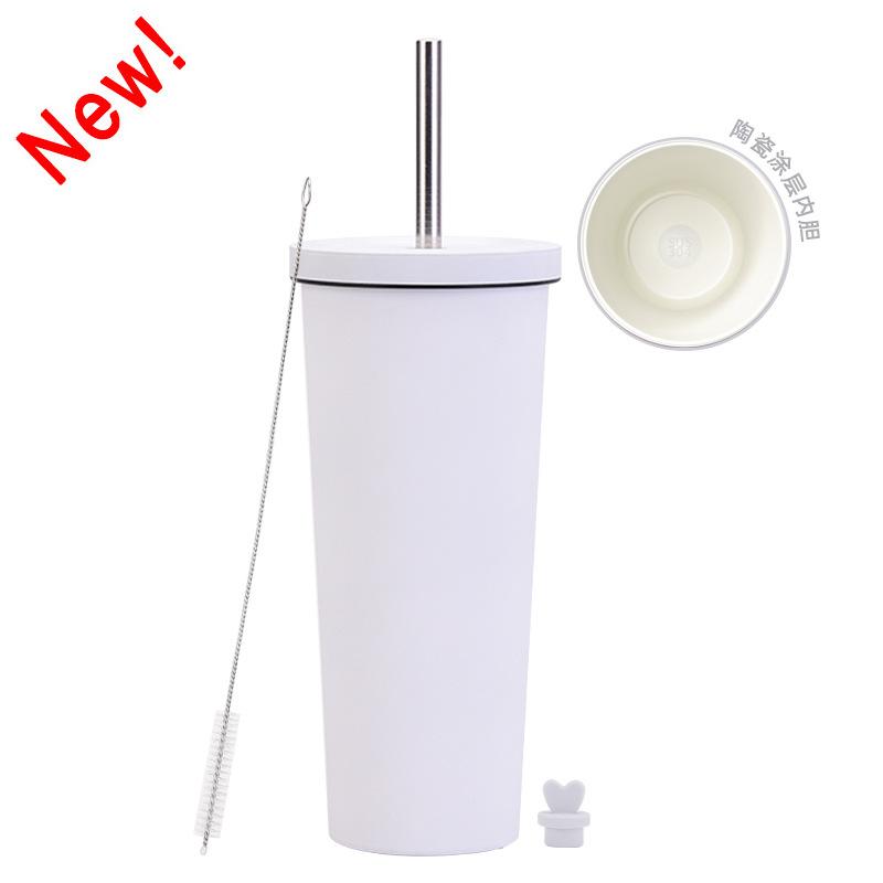 2025 Ceramic Liner Milk Tea Cup Large Capacity 830Ml Thermos Cup Stainless Steel Straw Cup