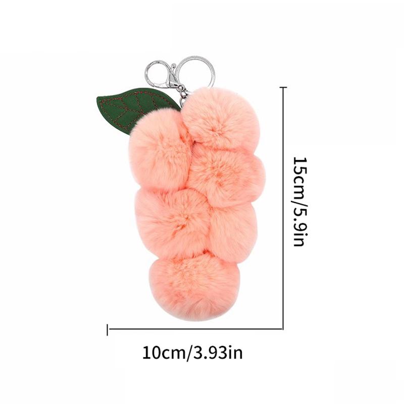 Lovely Grape Pom Poms Keychains Fluffy Ball Keychain Fluffy Ball Keyring Car Key Chain Pendant Accessories