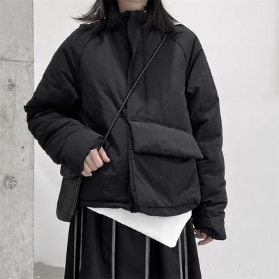 Winter Short Clothes Women Thickened Stand Collar Large Pockets Irregular Loose Warm Cotton Coats