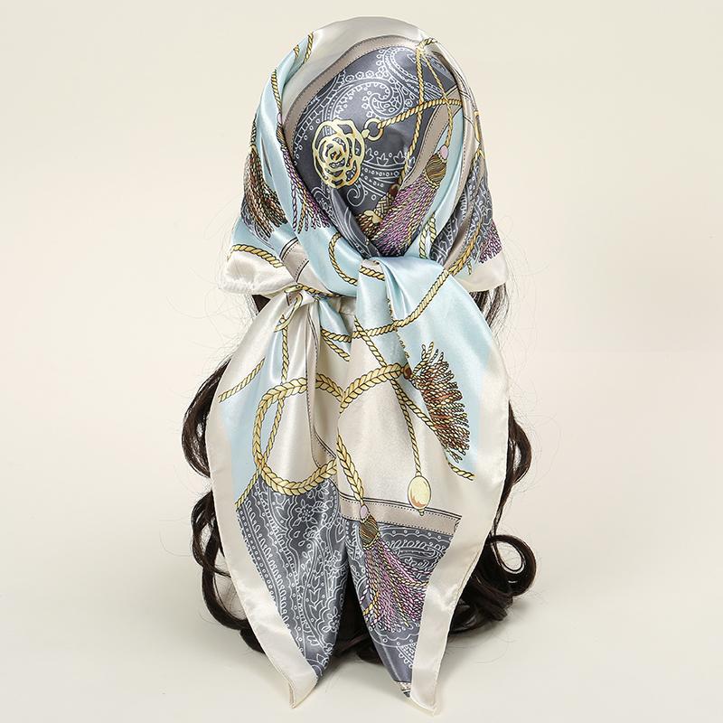 Satin Square Scarf Women Muslim Hijab Elegant  Print Silk Neckerchief Shawl Wraps Headband Handle Hair Accessories Bandana