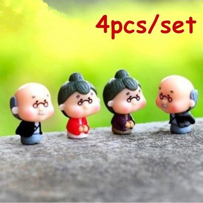 Neues 4-teiliges/Set Mini Opa Oma und Sohn zusammen Moos Mikro Landschaft Zubehör Puppenkombination DIY Ornamente