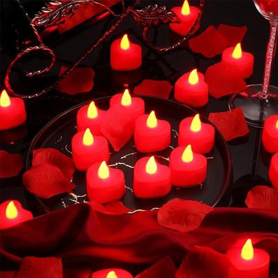 LED Candle Lights + Artificial Rose Flower Petals for Valentines Day Wedding Party Dating Room Romantic Lamp Lantern Decorations