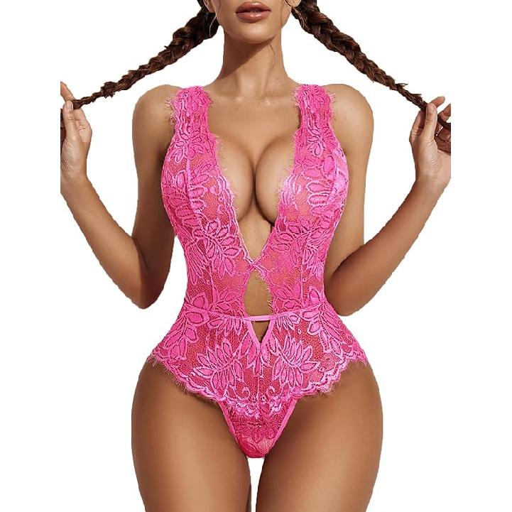 Avidlove Women One Piece Lingerie Lace Bodysuit Deep V Teddy Mini Babydoll