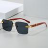 High-End Trendy Frameless Double-Beam Wood Grain Temple UV Protection Sunglasses