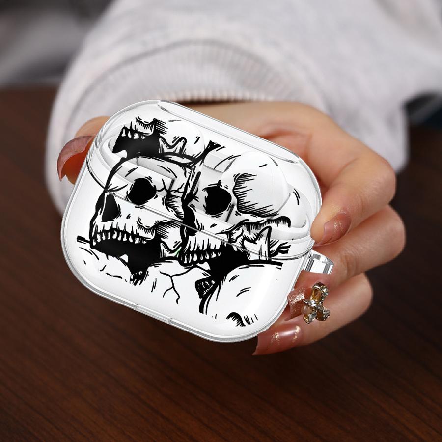 

Case For Samsung Galaxy Buds 4 Pro 3Pro 4Pro 2Pro 2 Live 3 FE Clear Earphone Cases Cover With Hook Four Spooky Skull Black Buds 2
