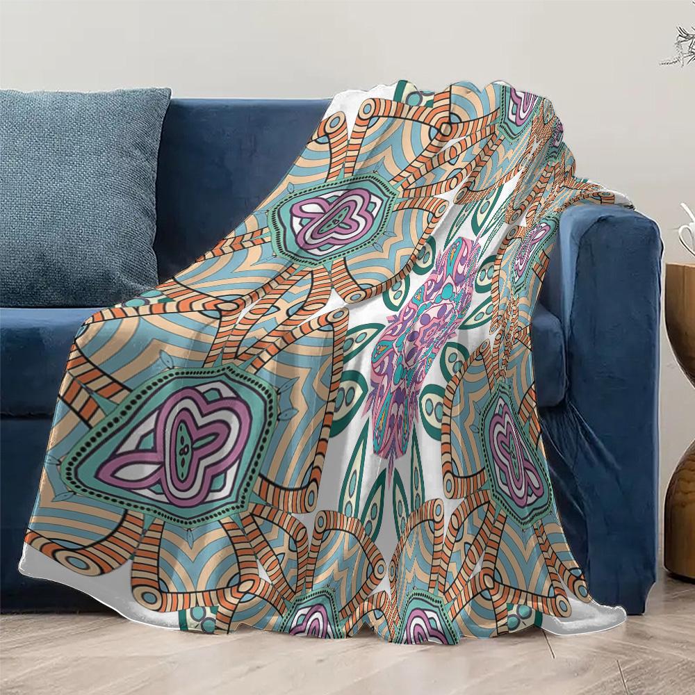 Boho Floral Mandala Blanket Psychedelic Pattern Throw Blanket Colorful Geometric Print Bed Blanket Festival Gift Idea