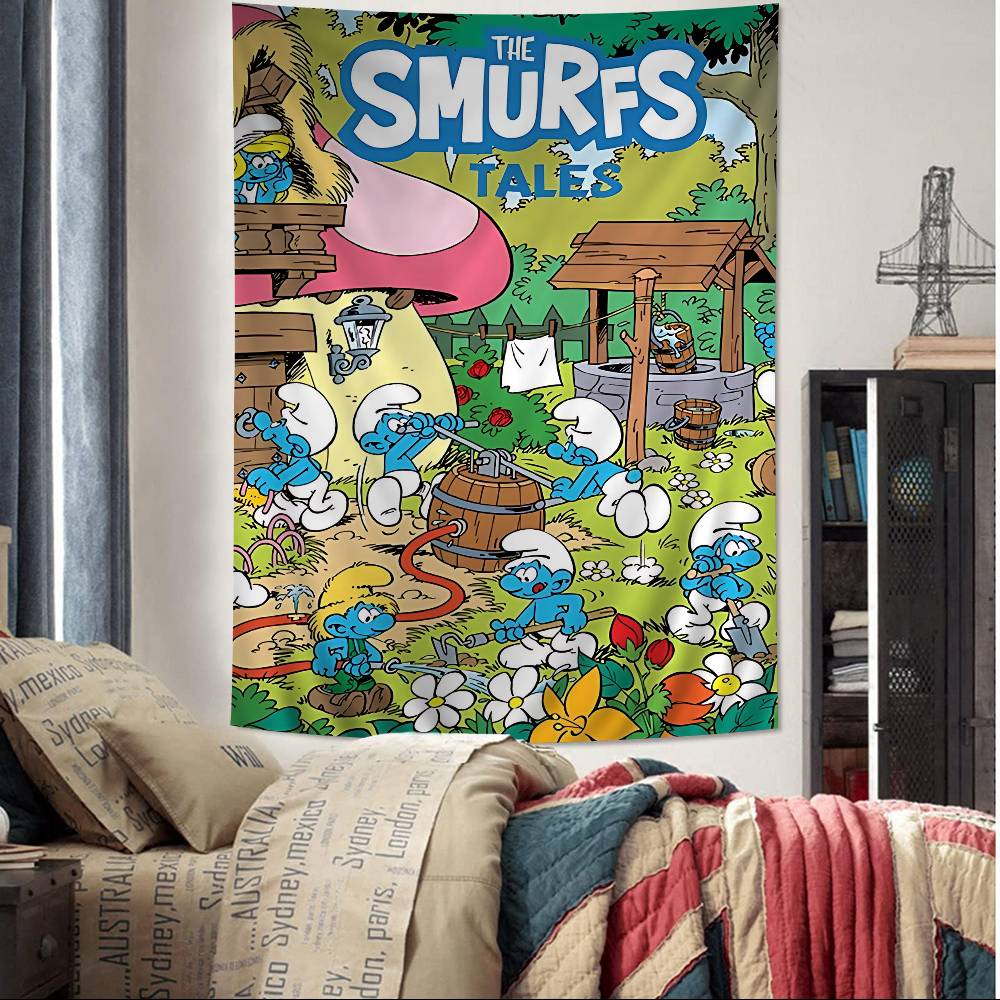 Cartoon SSmurfs Colorful Tapestry Wall Hanging Hanging Tarot Hippie Wall Rugs Dorm Wall Art Decor