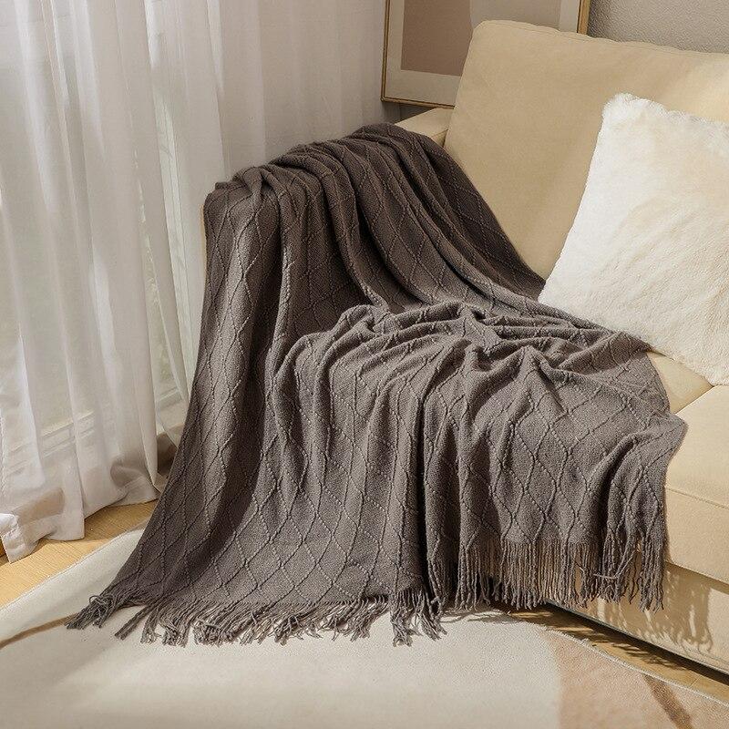 Coperta Plaid a Maglia con Nappe Morbida Stile Bohemien per Letto Divano Copriletto Decorazioni Coperte