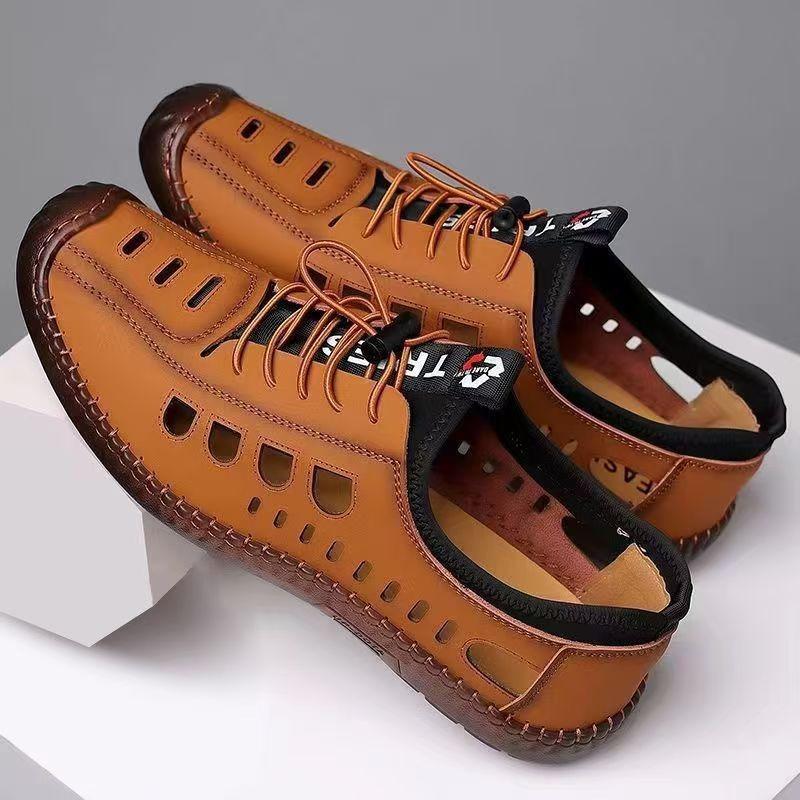 Summer men's sandals hollow men's shoes 2025 new breathable leather shoes versatile sandals comfortable breathable sandals