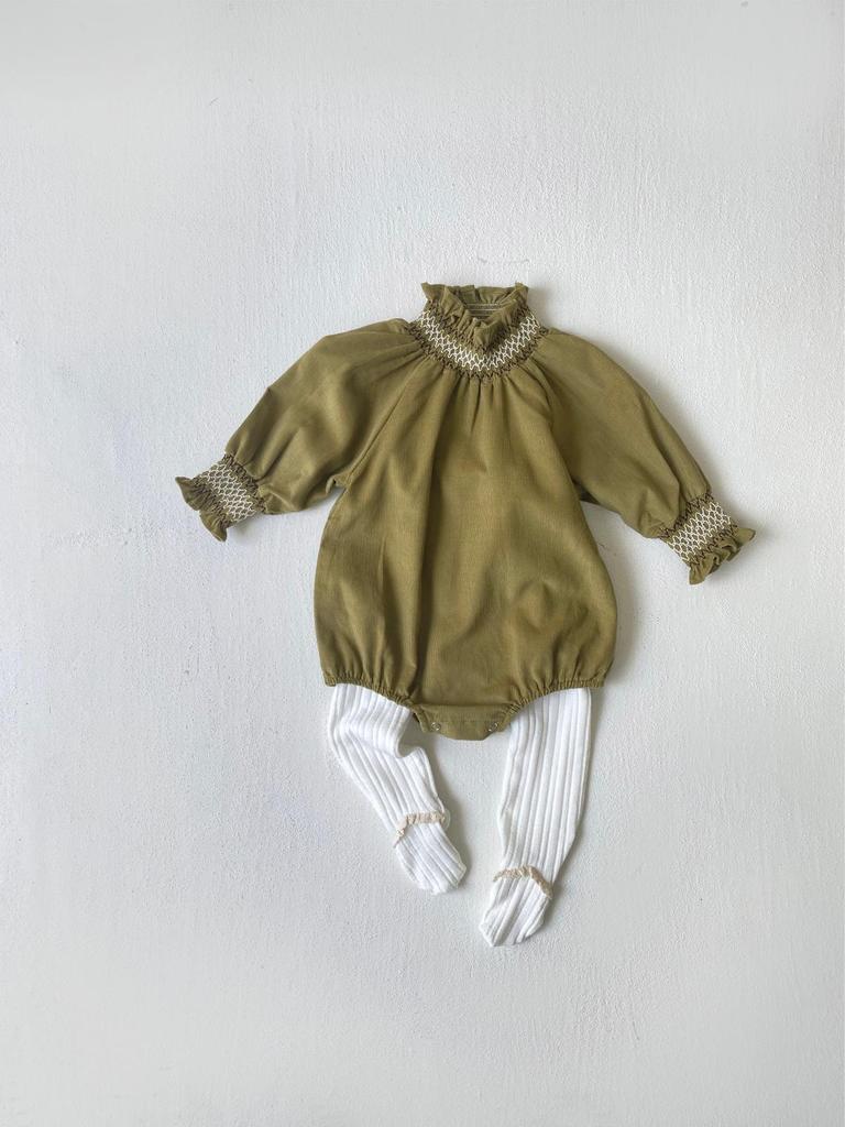 Infant Corduroy Jumpsuit with Flower Collar - Long Sleeve Spring/Autumn Style for Baby Girls