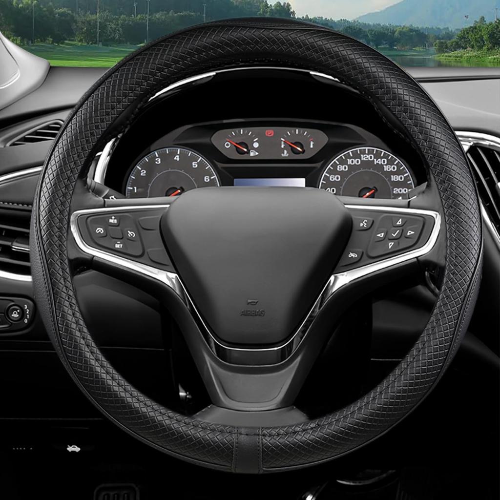 Car Steering Wheel Cover For Chevy Silverado 1500 2500 3500, Tahoe, Equinox,Traverse,Colorado, Automative Accessories For Chevy, Sporty Design, Black