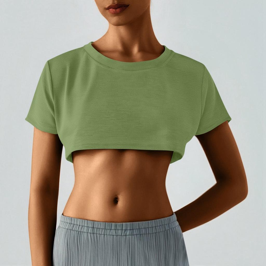Damen Zweier Yuan Farbe Brust Kurz T-Shirt Niedlich Tag Sexy Crop Kurzarm T-Shirt