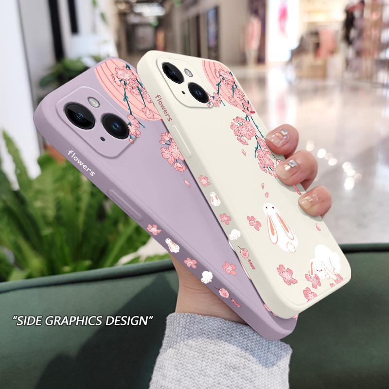 Peach Bunny Phone Case For iPhone 16 15 14 13 12 11 Plus Pro Max Mini X XR XS SE2020 8 7 6 6S Plus Liquid Silicone Cover