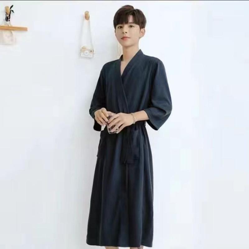 Unisex Waffle Weave Bathrobe: Lightweight, Water-Absorbent Yukata-Style Nightgown for Spring, Summer, and Autumn