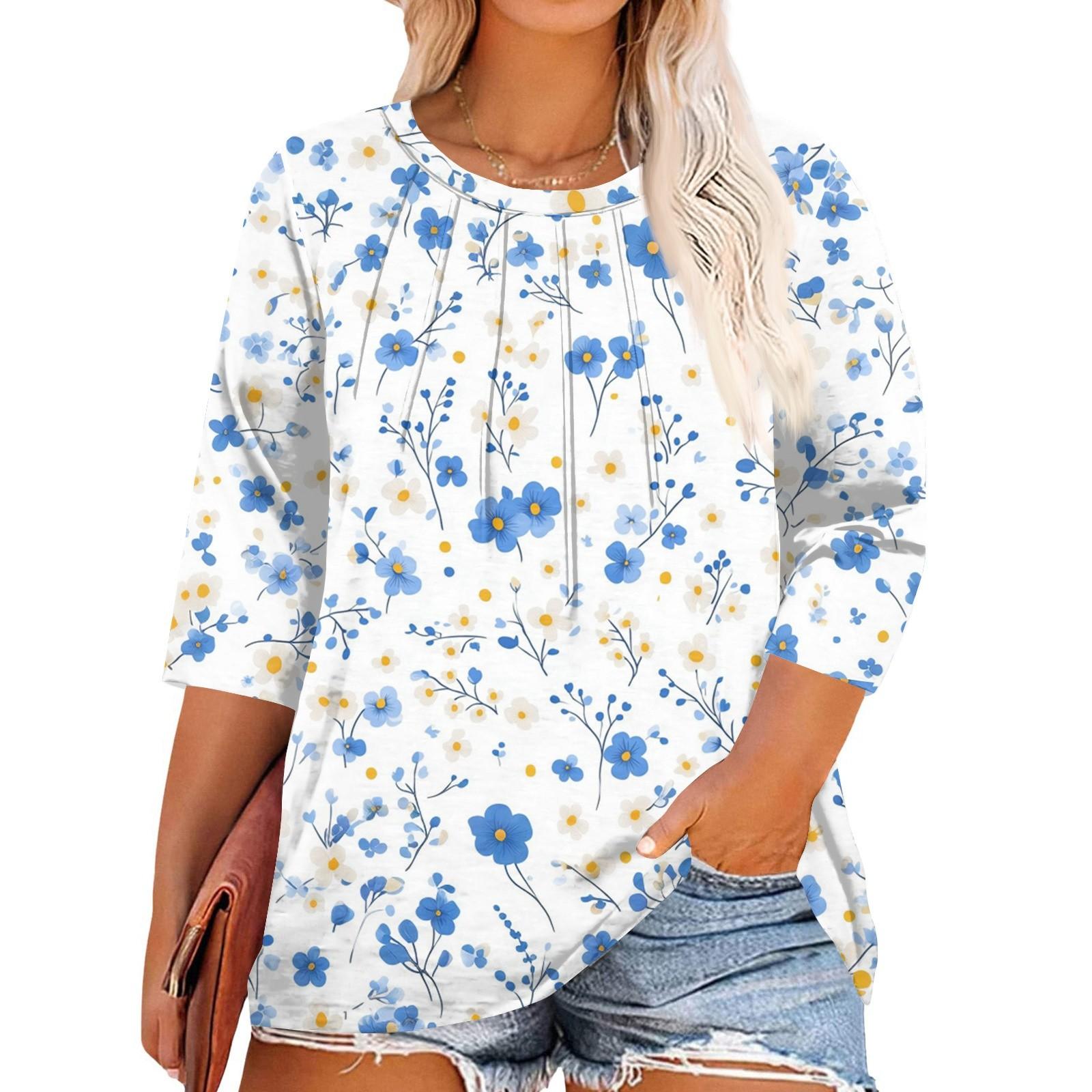 

Женские топы с принтом и круглым вырезом больших размеров, рукава 3/4, элегантные рубашки XXXXL