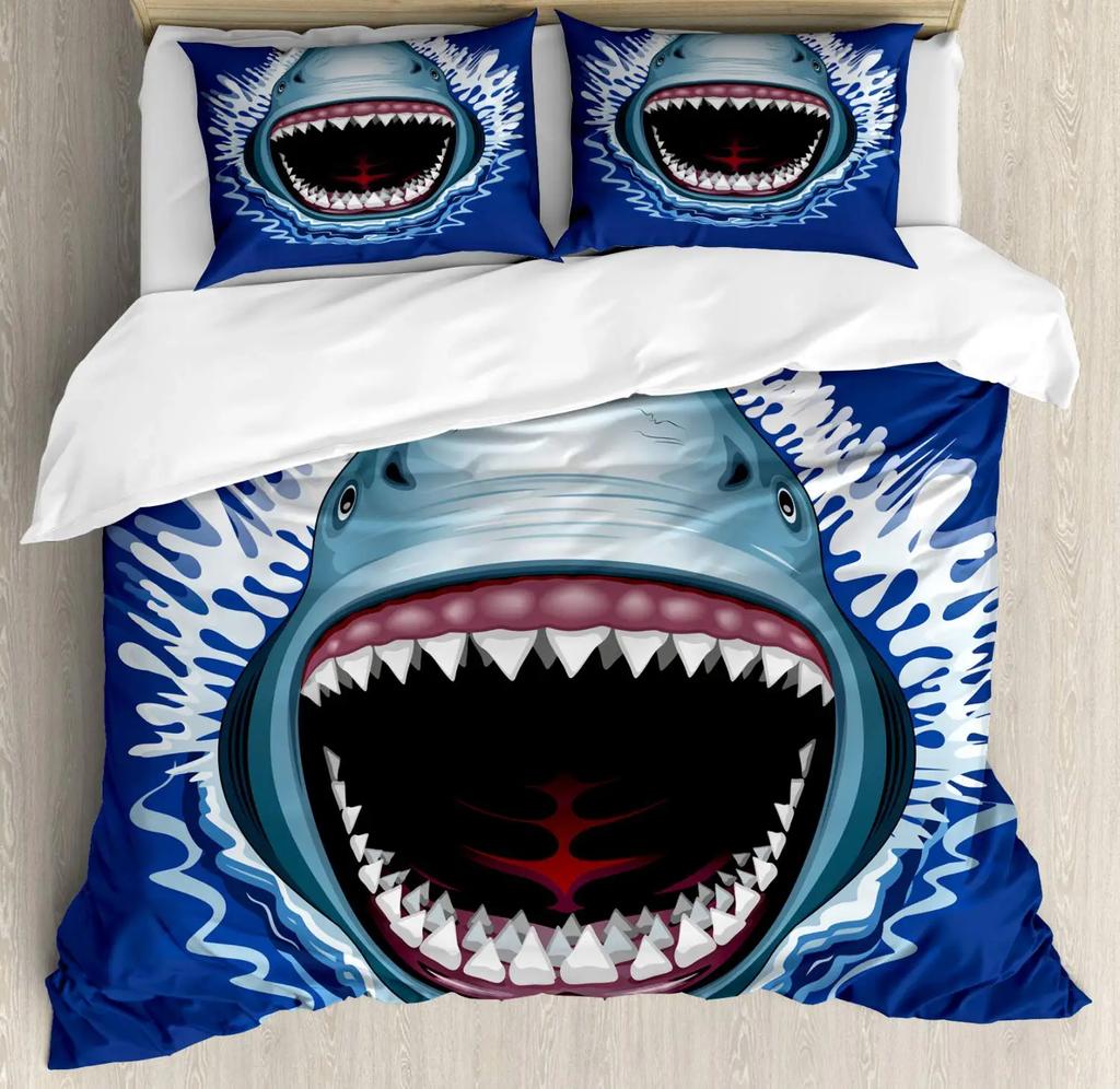 Shark Duvet Cover Set Types of Sharks Pattern Duvet Cover Set Bedclothes Pillowcase Double Queen King Size Polyester Bedding Set