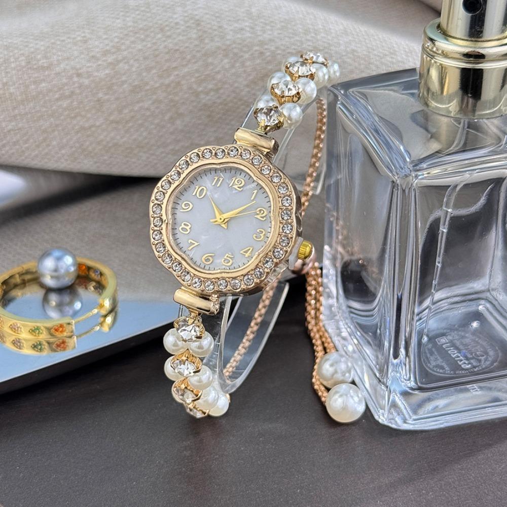 Diamond-Encrusted Case Pull-Open Bracelet Watch Adjustable Strap Chain Watch  Women Girls