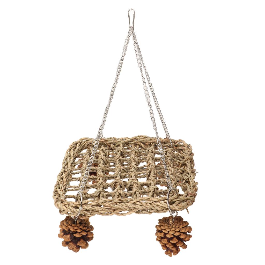 Bird Seagrass Swing Toys Safe Healthy Hand Made Relieve Boredom Bird Foraging Chew Wall Toys with Pine Cones Chains