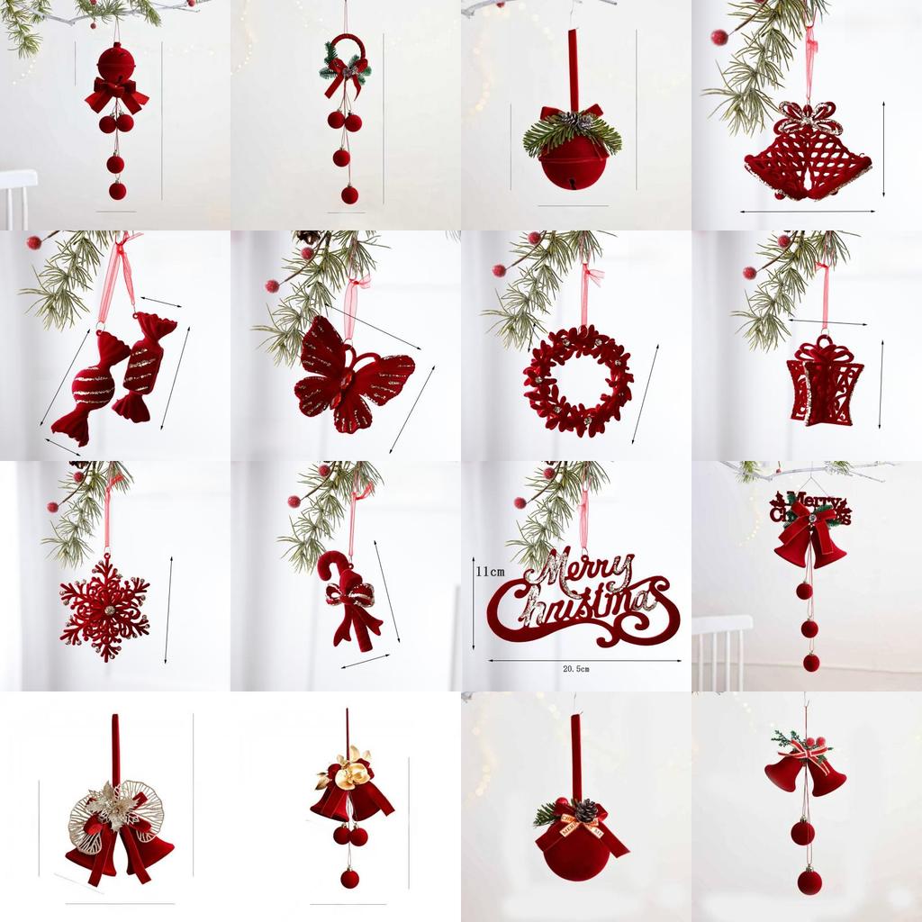Christmas Bell Tree Decor Red Velvet Material Festive Home Window Embellishments