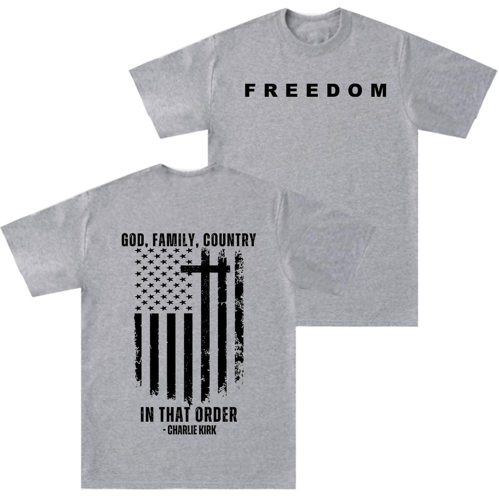 Charlie Kirk Svoboda Trička Bůh Rodina Vlast V Tomto Pořadí Unisexové Žerzejové Tričko s Krátkým Rukávem Léto Bavlna Vysoce Kvalitní Topy