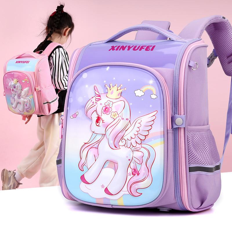 Adorable Cartoon Backpack For Elementary School Girls Large Capacity Oxford Material