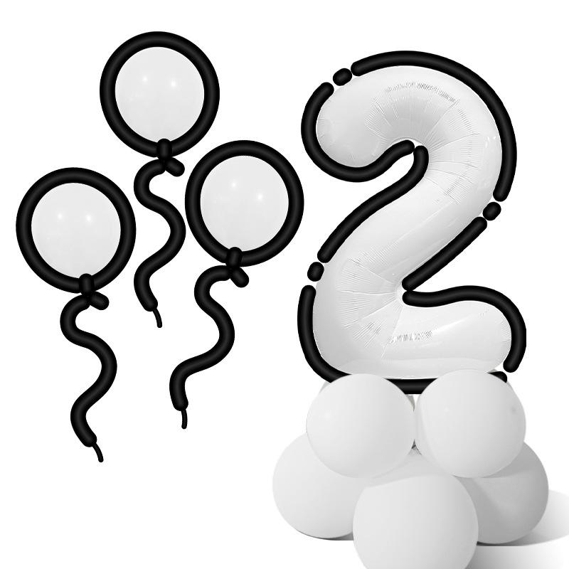 Cartoon Style Black And White Digital Balloon Column Children'S First Birthday Party Decoration Scene Arrangement Photo