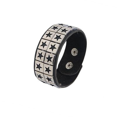 Retro Punkový kožený náramek s hvězdami ve dvou řadách