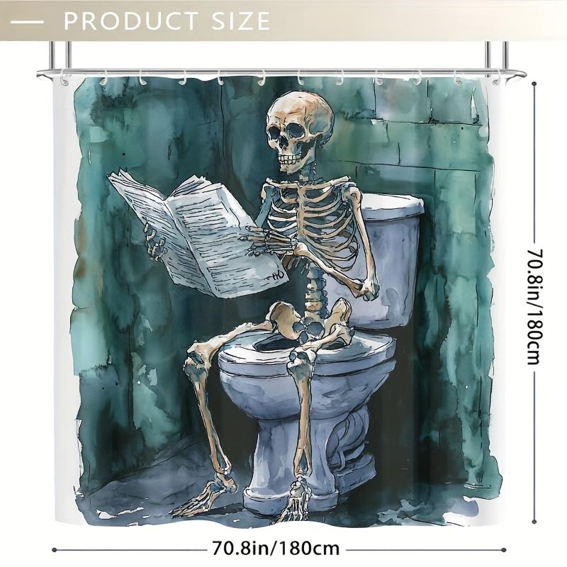 1PC Skeleton on Open Toilet Shower Curtain, Durable Polyester, Easy Clean, for Bathroom & Window Decor