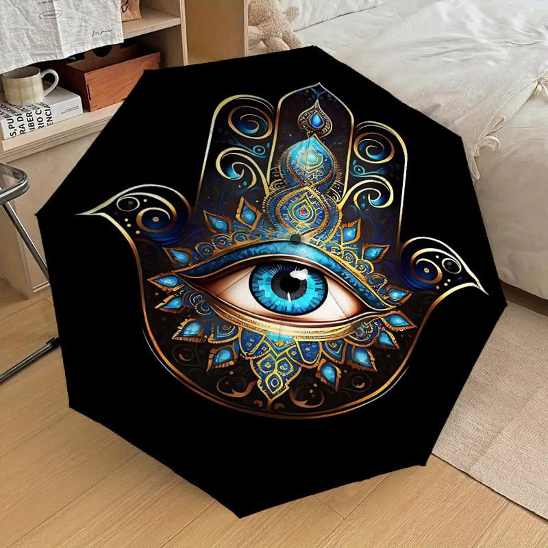1PC Hamsa Eye Automatic Open/Close Umbrella with Windproof, 8-Rib Sturdy Canopy, Durable Ribs, Fashionable Design, Outdoor Accessory, Fun Prin, Holida