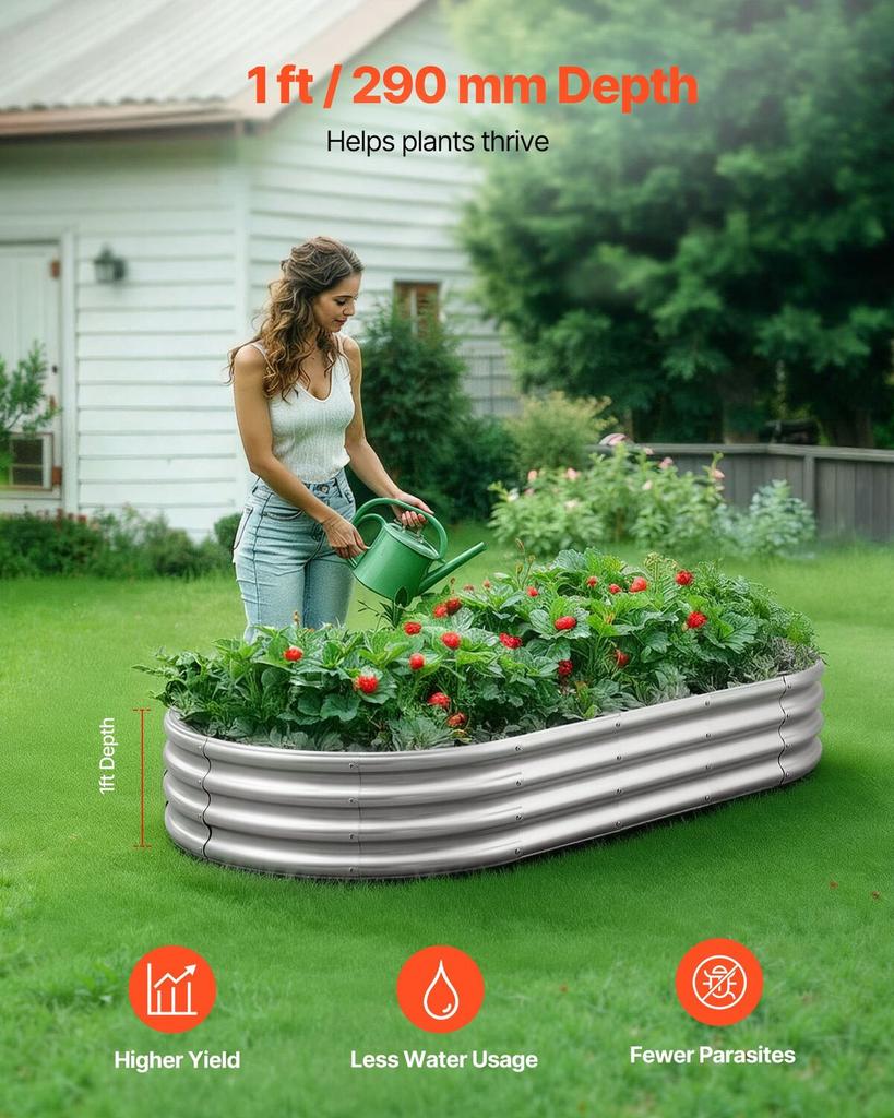 Metal Raised Garden Bed, 1.8 X 0.9 X 0.3 M Outdoor Galvanized Planter Garden Box, Open Bottom Design, Large Planter Raised Bed for Growing Vegetables,
