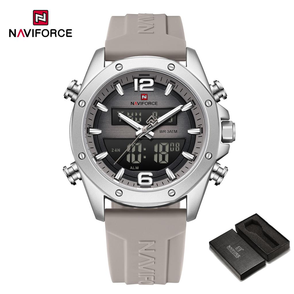 Naviforce Ceas Original Dual Time pentru Bărbați Ceas Digital LCD Ceas Quartz Dată Calendar Curea Silicon Impermeabil NF9264